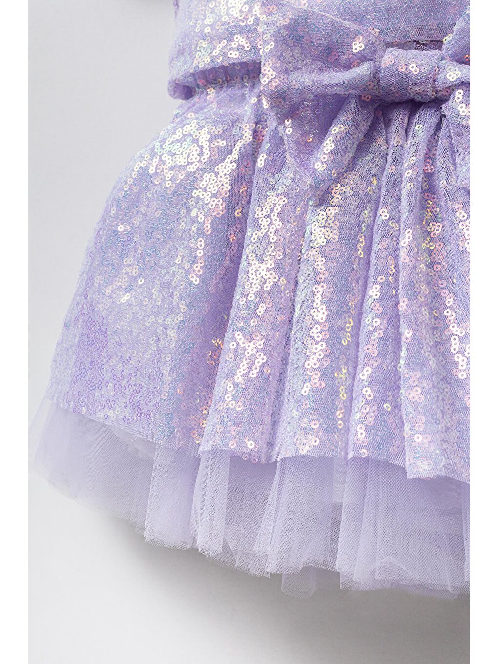 Lila Kız Çocuk Pul Payetli Crop Üst Ve Tüllü Fiyonklu Etek Takım-2