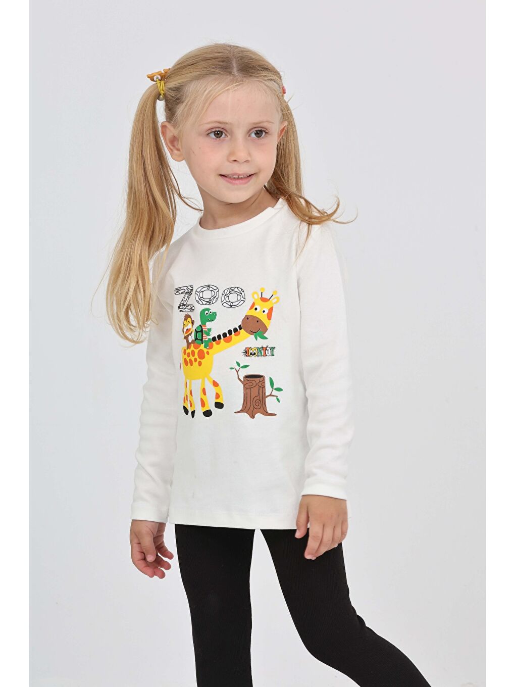 Ekru Kız Çocuk Zürafa Baskılı Sweatshirt-3
