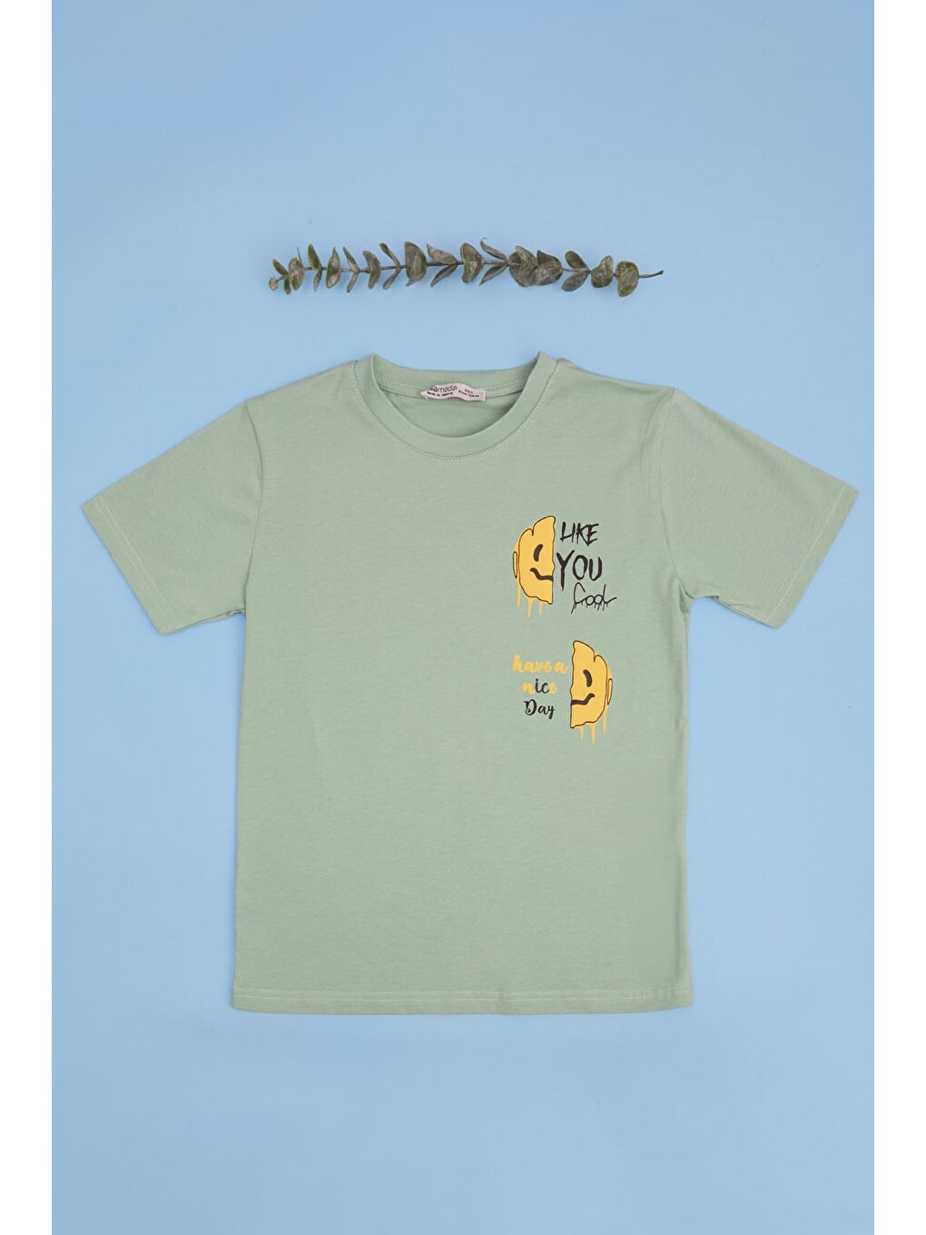 Yeşil Lıke You Cool Yazı Baskılı Erkek Çocuk Tişört