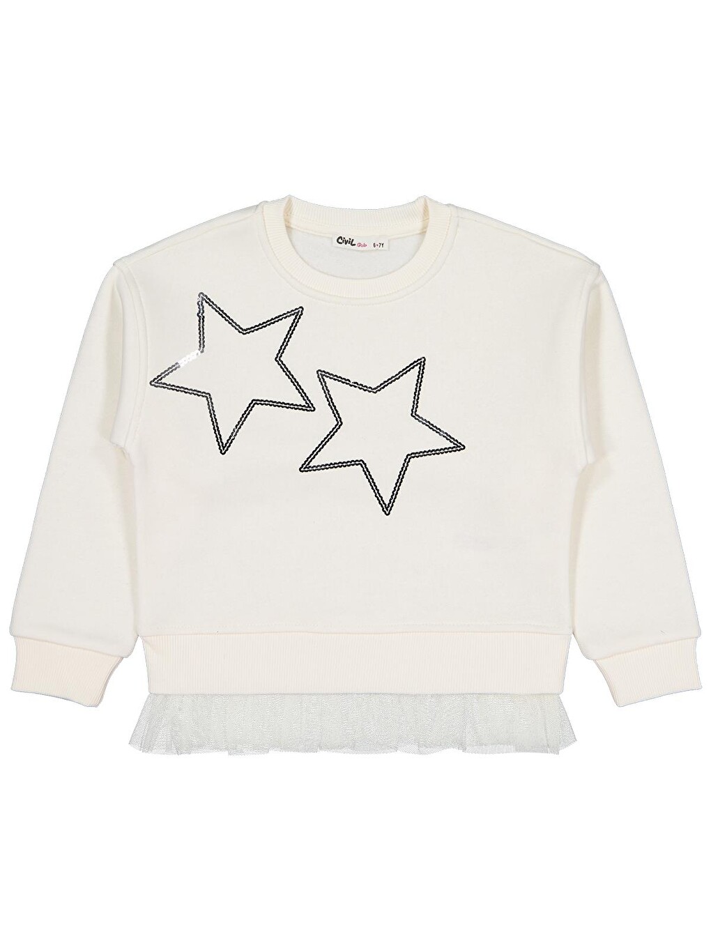Girls Yıldız Baskılı 10-13 Yaş Sweatshirt - Ekru