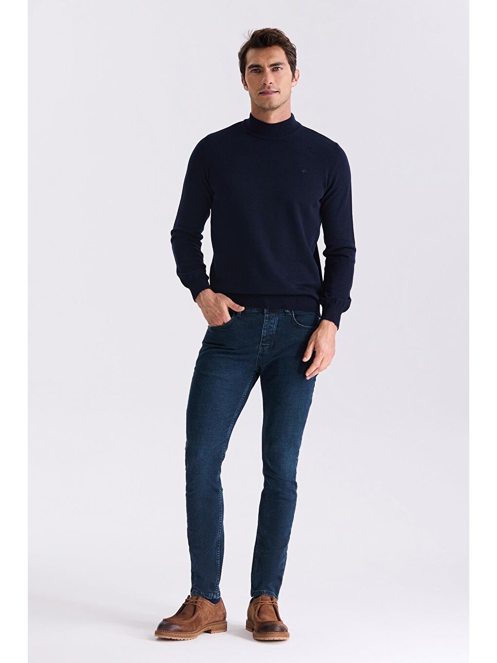 Lacivert Slim Fit Yarım Balıkçı Triko Kazak-1