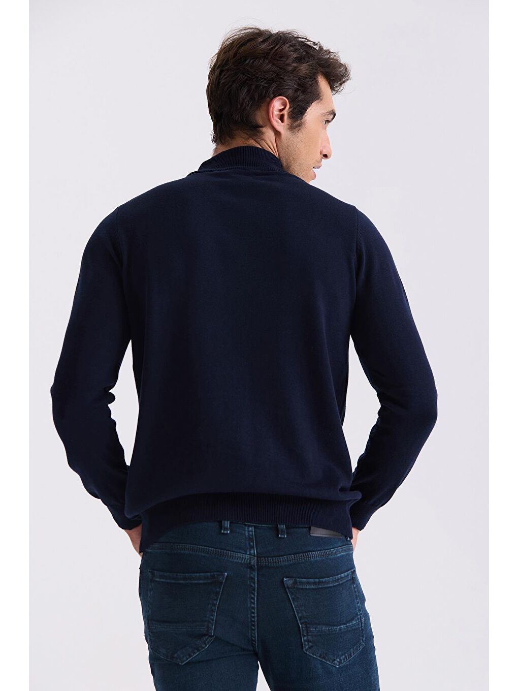 Lacivert Slim Fit Yarım Balıkçı Triko Kazak-3