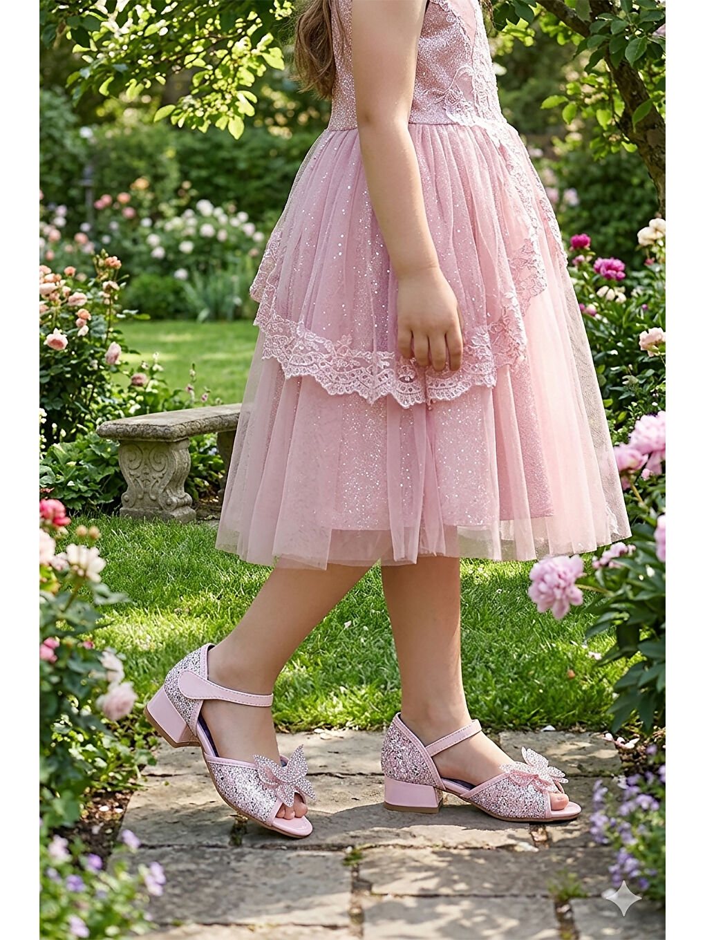 Pembe Winged Kız Bebek Topuklu Abiye Ayakkabı-2