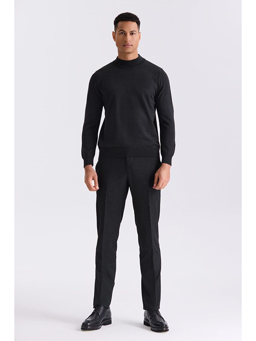 Antrasit Slim Fit Yarım Balıkçı Triko Kazak-1