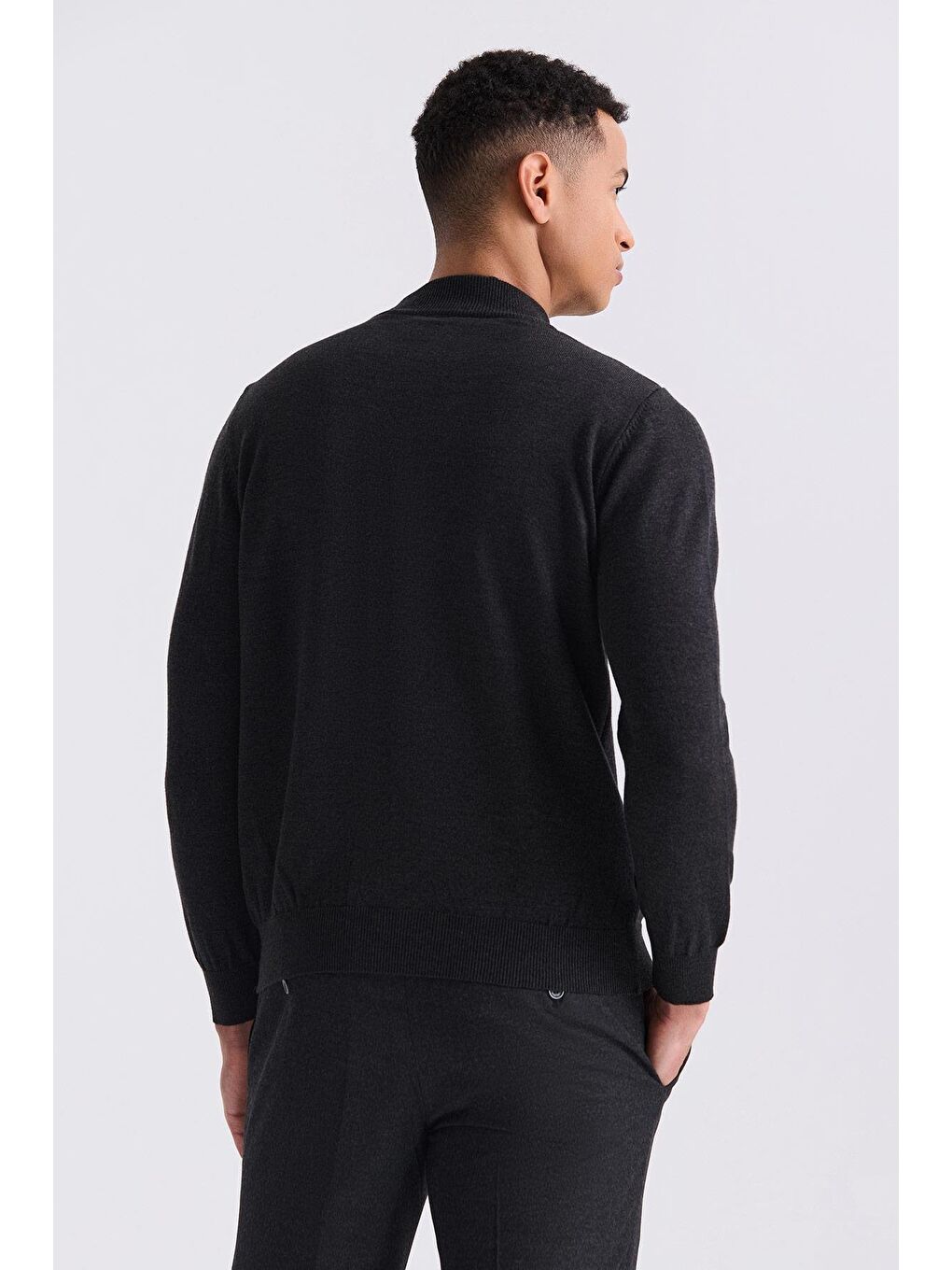 Antrasit Slim Fit Yarım Balıkçı Triko Kazak-3