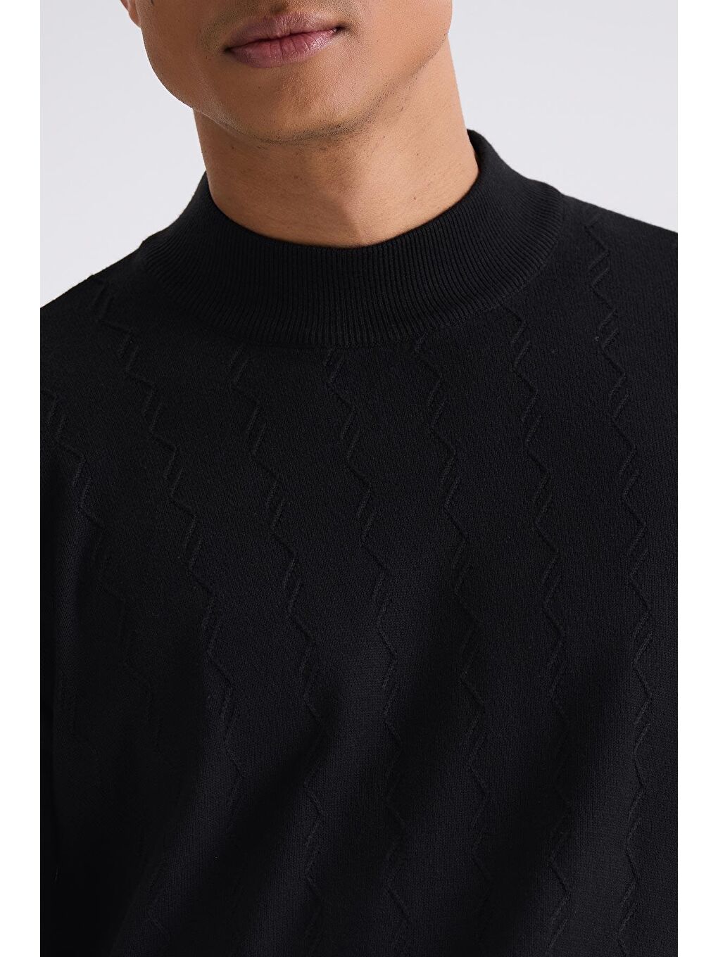 Siyah Classic Fit Desenli Yarım Balıkçı Yaka Triko Kazak-2