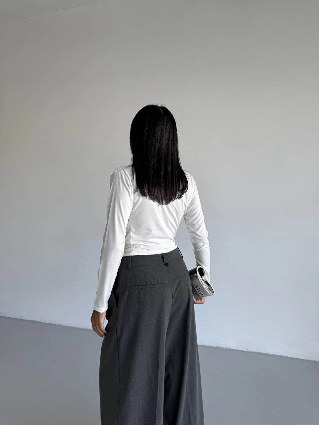 Kadın Beyaz Uzun Kollu Drape Detaylı Boğazlı Sandy Bluz HZL25W-FRY123301-2