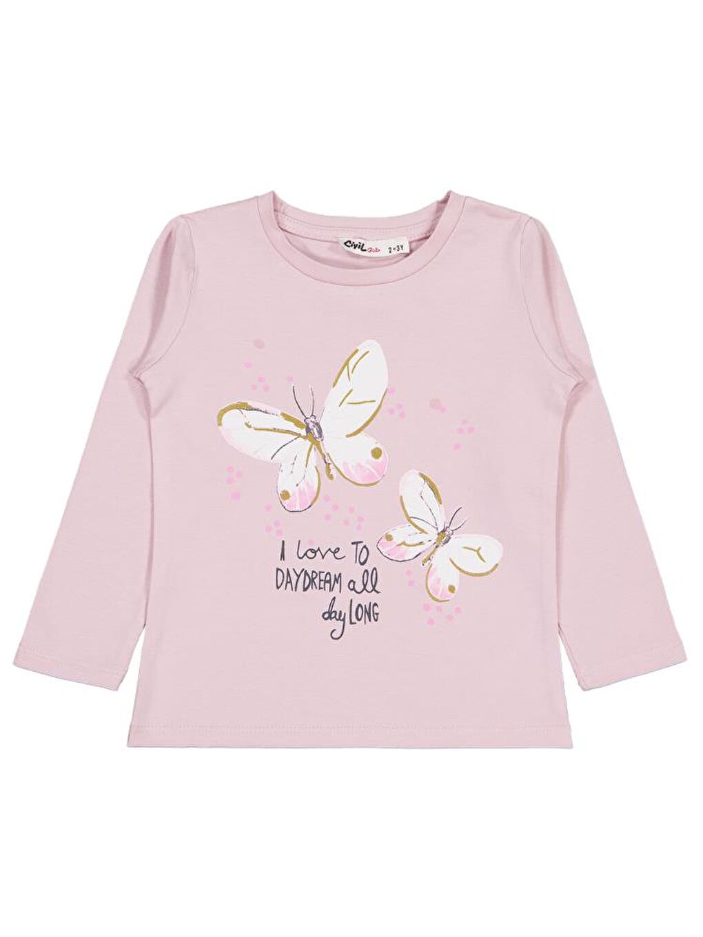 Girls Kelebek Baskılı 2-5 Yaş Sweatshirt - Pembe 5-6 Yaş