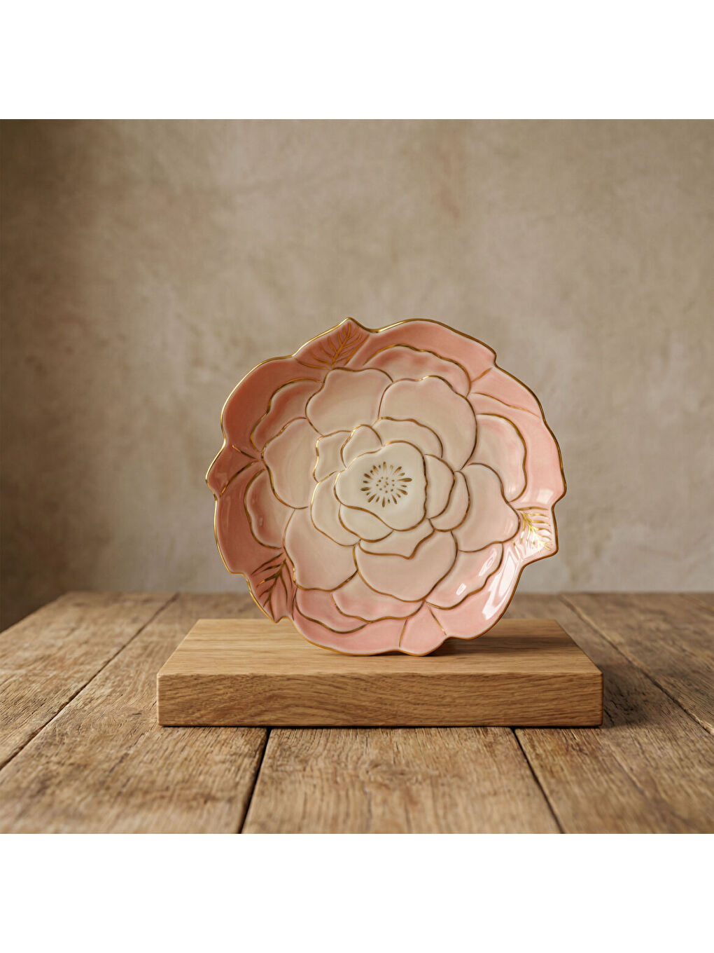 Ekru Rose Premium El Dekoru Dekoratif Porselen Tabak 21 cm-1