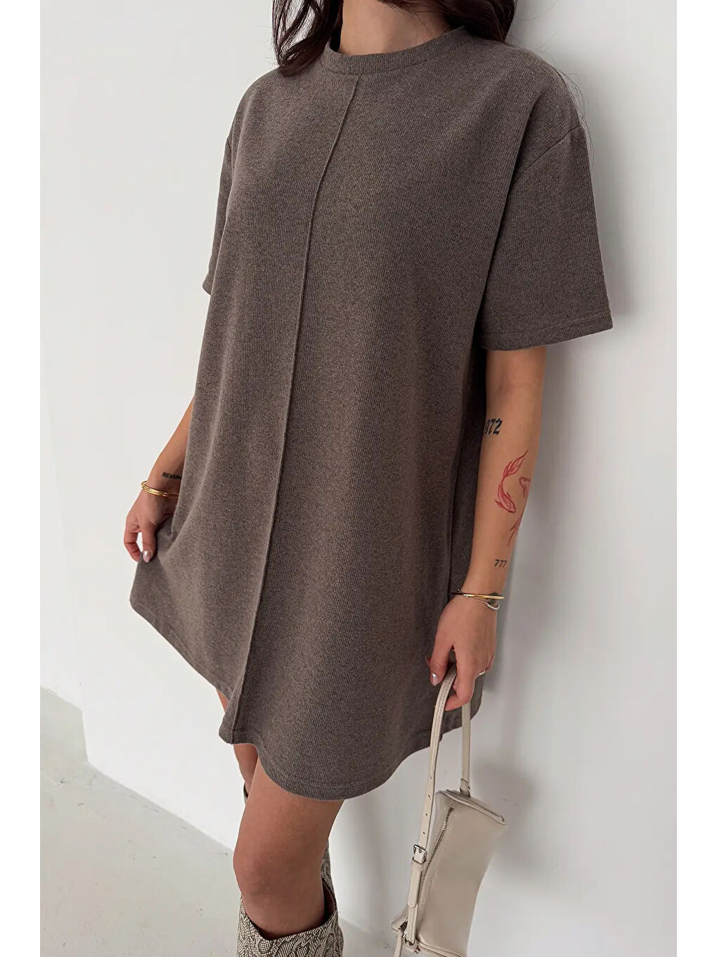 Kahverengi Kadın Rahat Kesim Soft Kısa Elbise Kahve-1