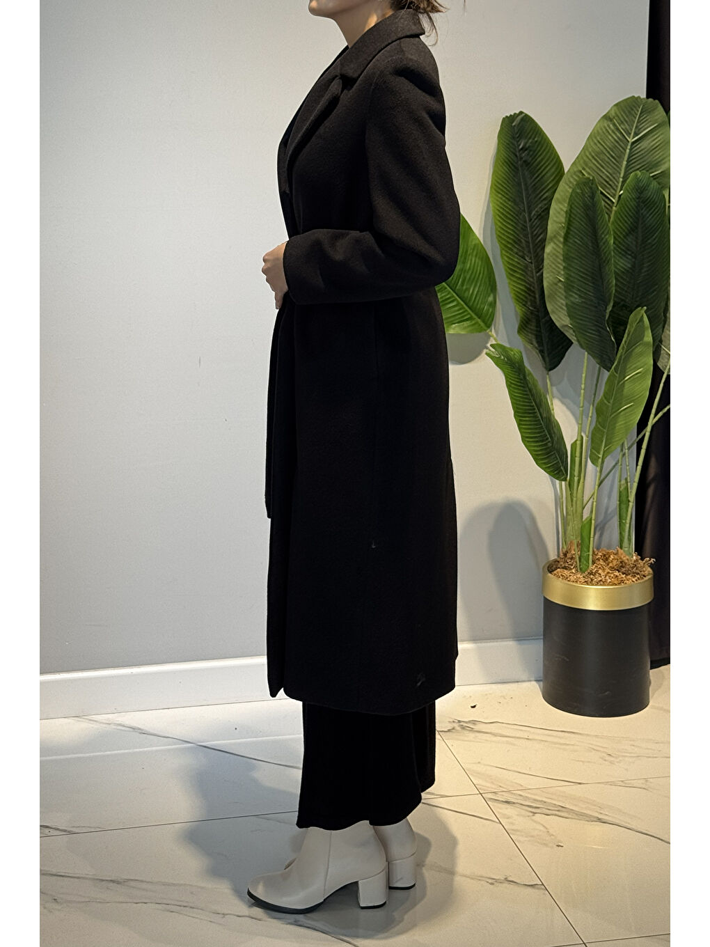 Kadın Kuşak Detay Kaşe Kaban 14334 Siyah-4