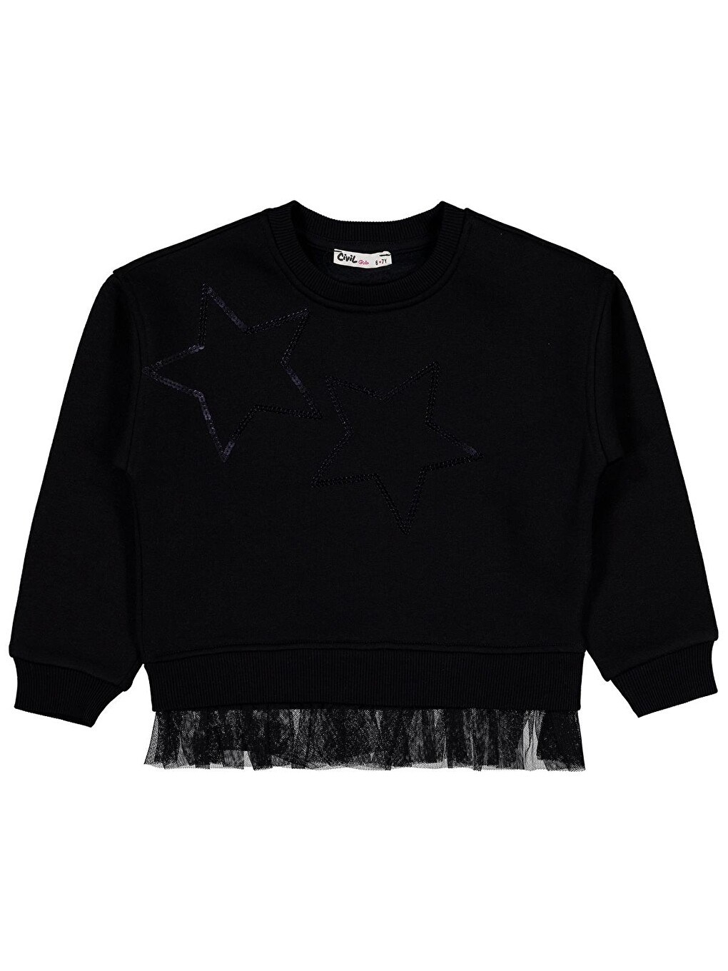 Girls Yıldız Baskılı 10-13 Yaş Sweatshirt - Siyah