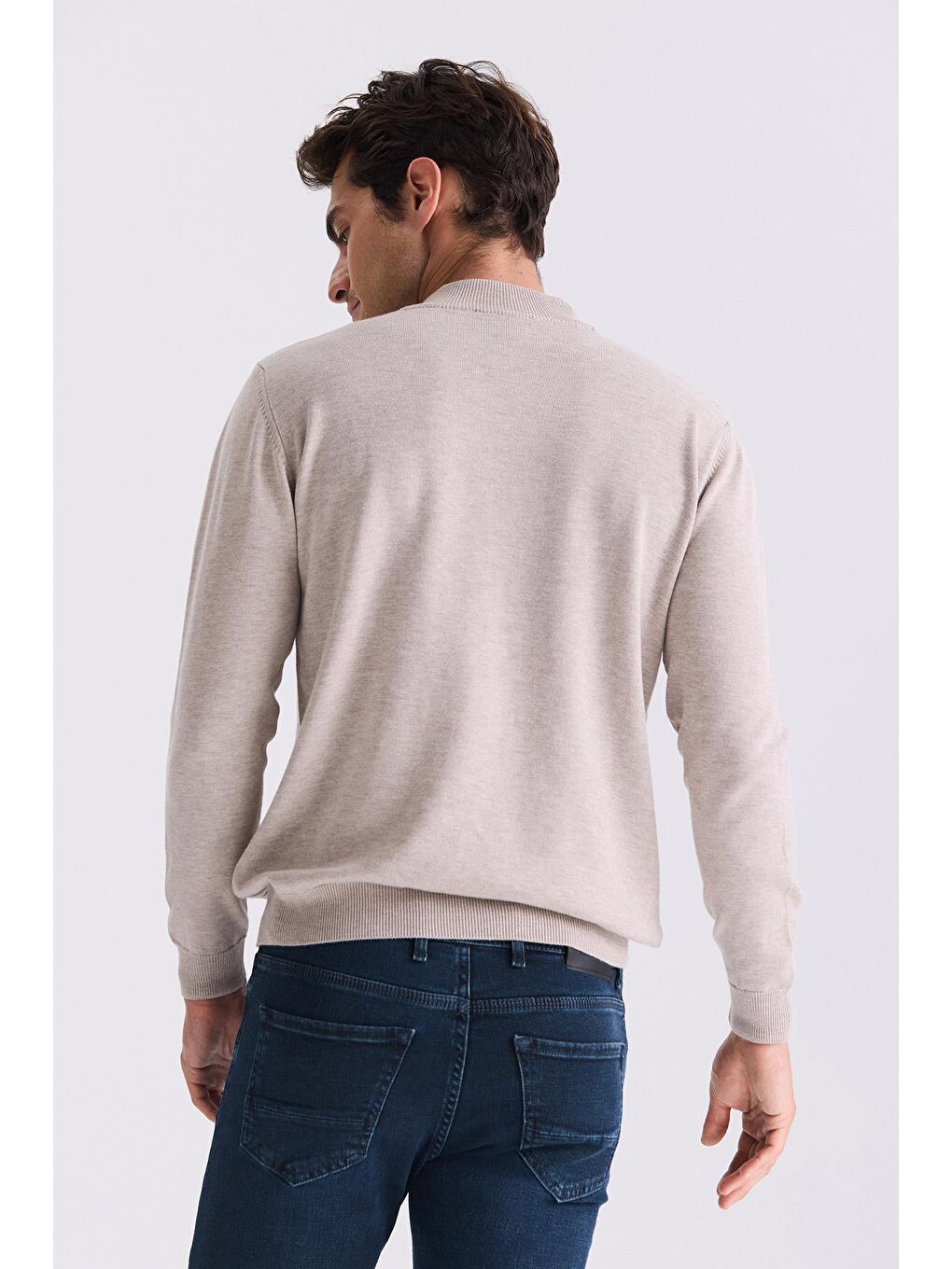 Bej Classic Fit Desenli Yarım Balıkçı Yaka Triko Kazak-3