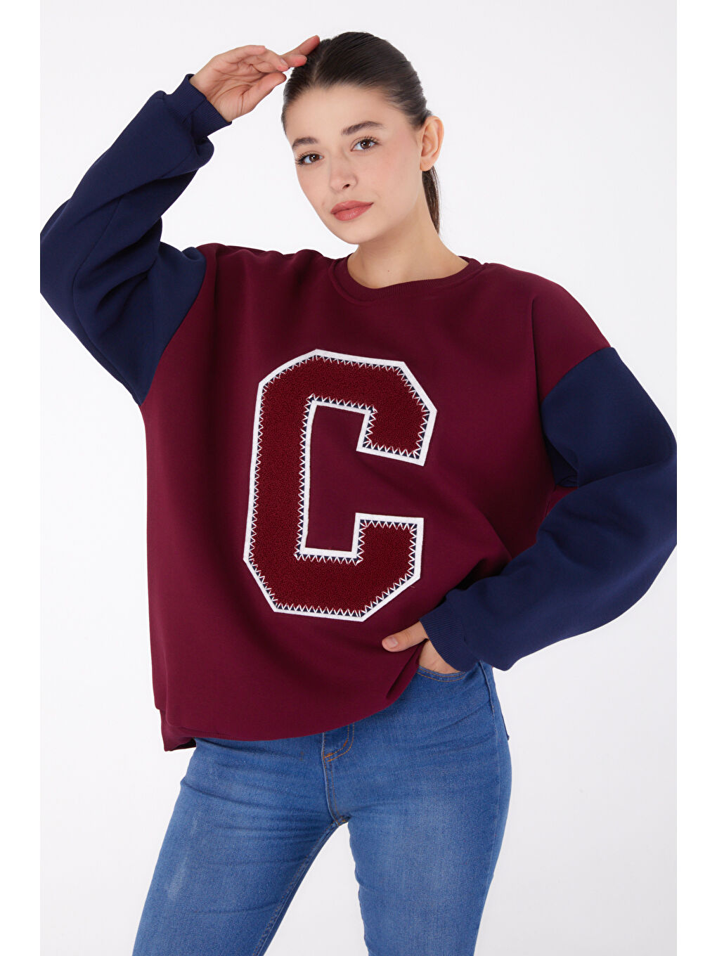 Nakışlı Sweatshirt Bordo - 26451