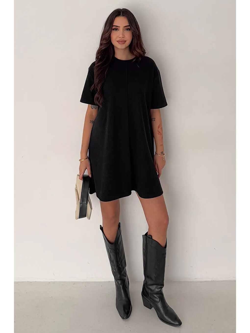 Kadın Rahat Kesim Soft Kısa Elbise Siyah-2