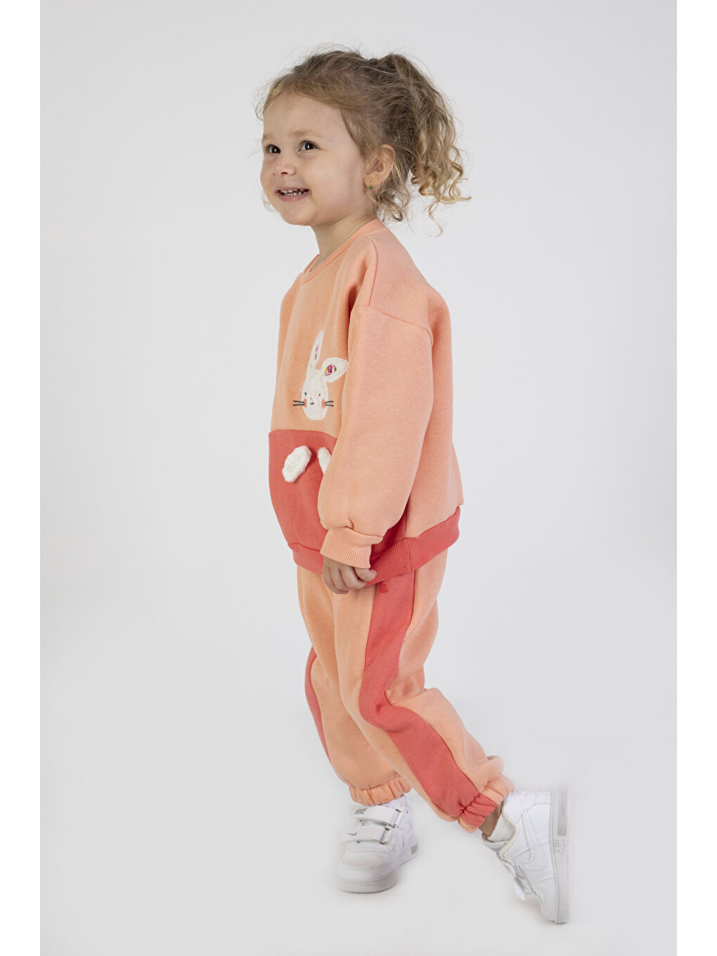 Pembe Kız Bebek&Çocuk İki İplik Kumaş Orta Kalınlıkta Nakışlı  Örme Basic Eşofman Takımı-2