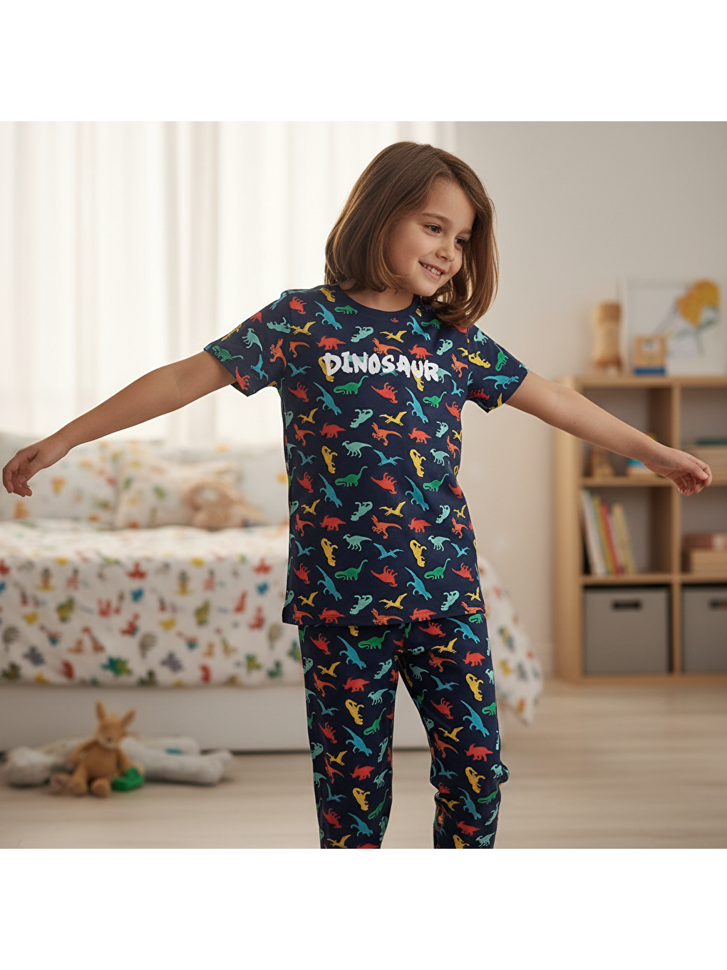 Çocuk Dinozor Baskılı Lacivert Renk 2'li Takım Cb1056-1