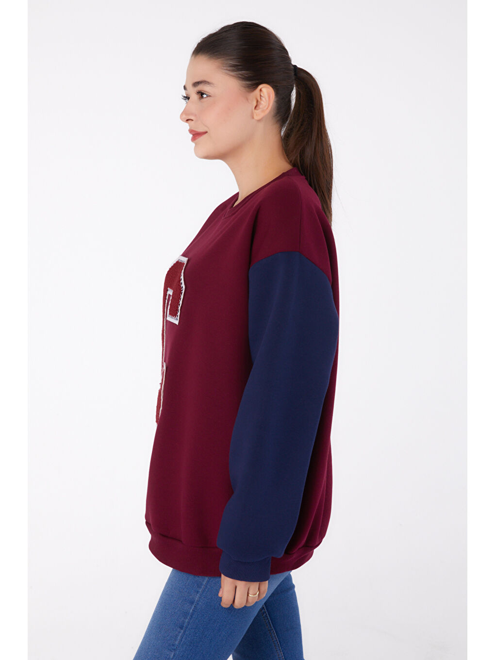 Nakışlı Sweatshirt Bordo - 26451-3