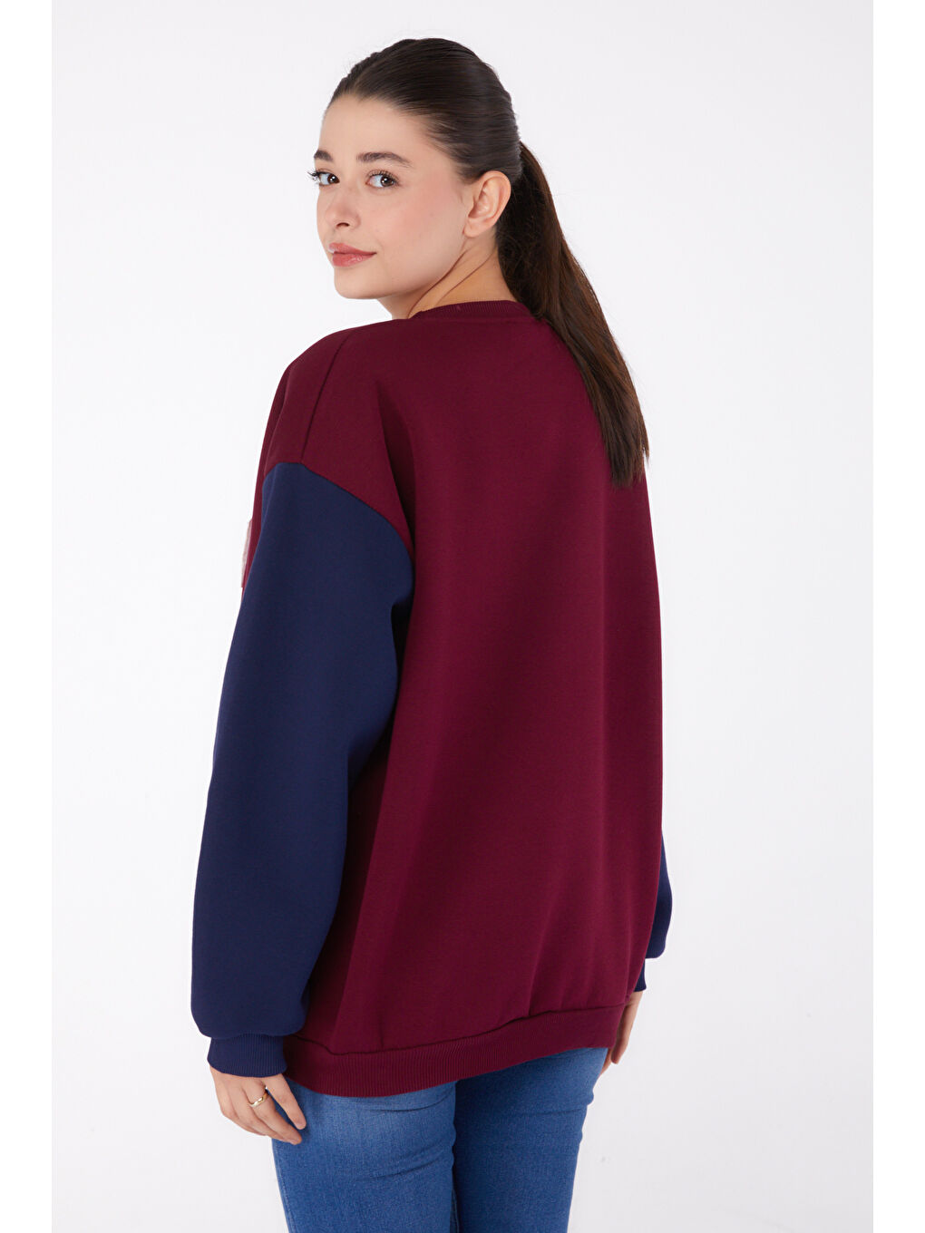 Nakışlı Sweatshirt Bordo - 26451-4