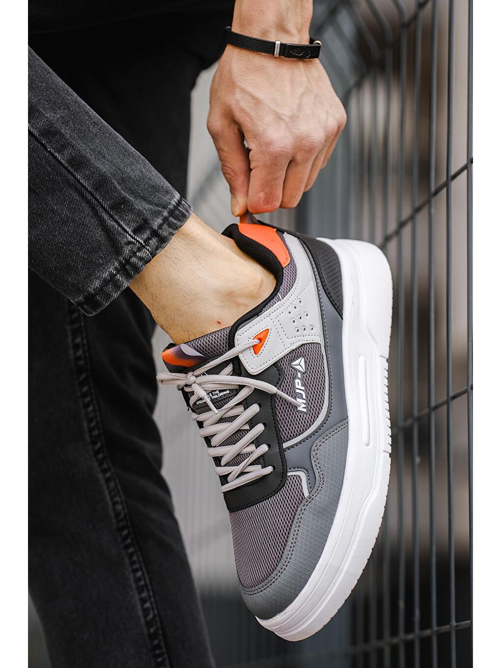 Gri Mj 2282 Bağcıklı Kalın Taban Erkek Sneaker-3