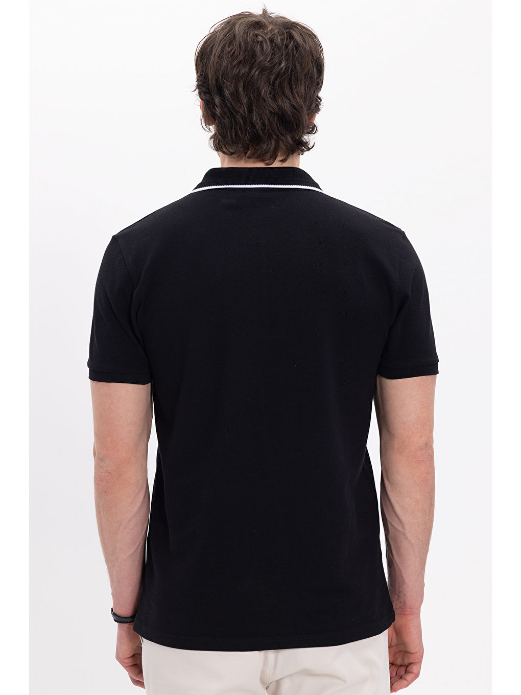 Erkek Slim Fit Dar Kesim %100 Pamuk Kısa Kollu Yarım Fermuarlı Siyah Polo Yaka Tişört-5