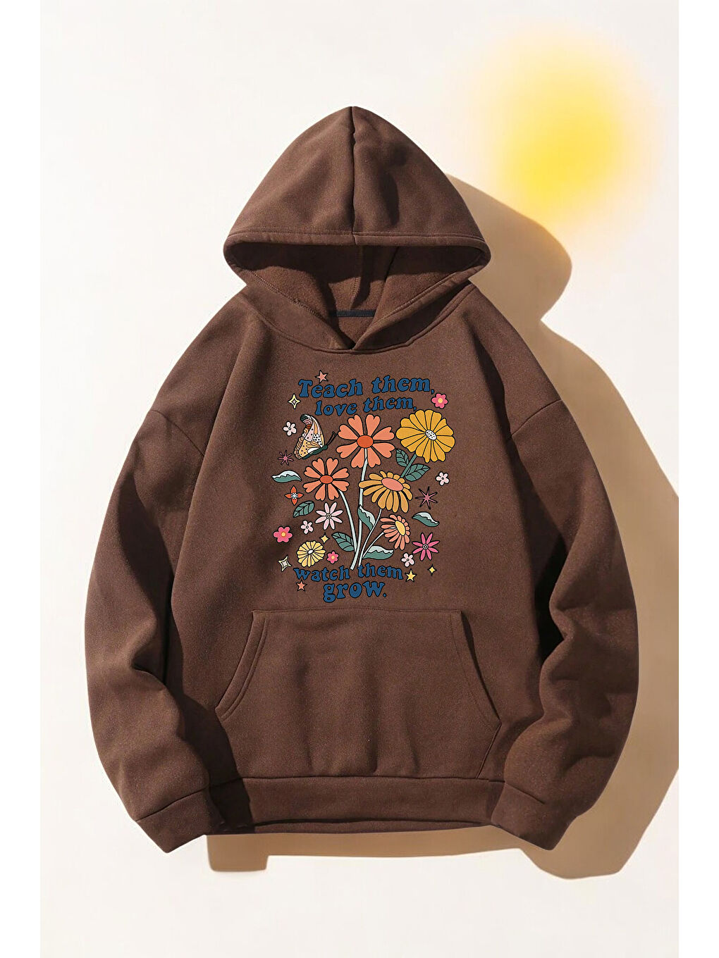 uyguntarz Açık Kahverengi Flowers Baskılı Oversize Sweatshirt