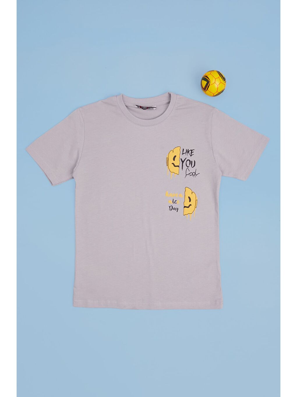 Gri Lıke You Cool Yazı Baskılı Erkek Çocuk Tişört
