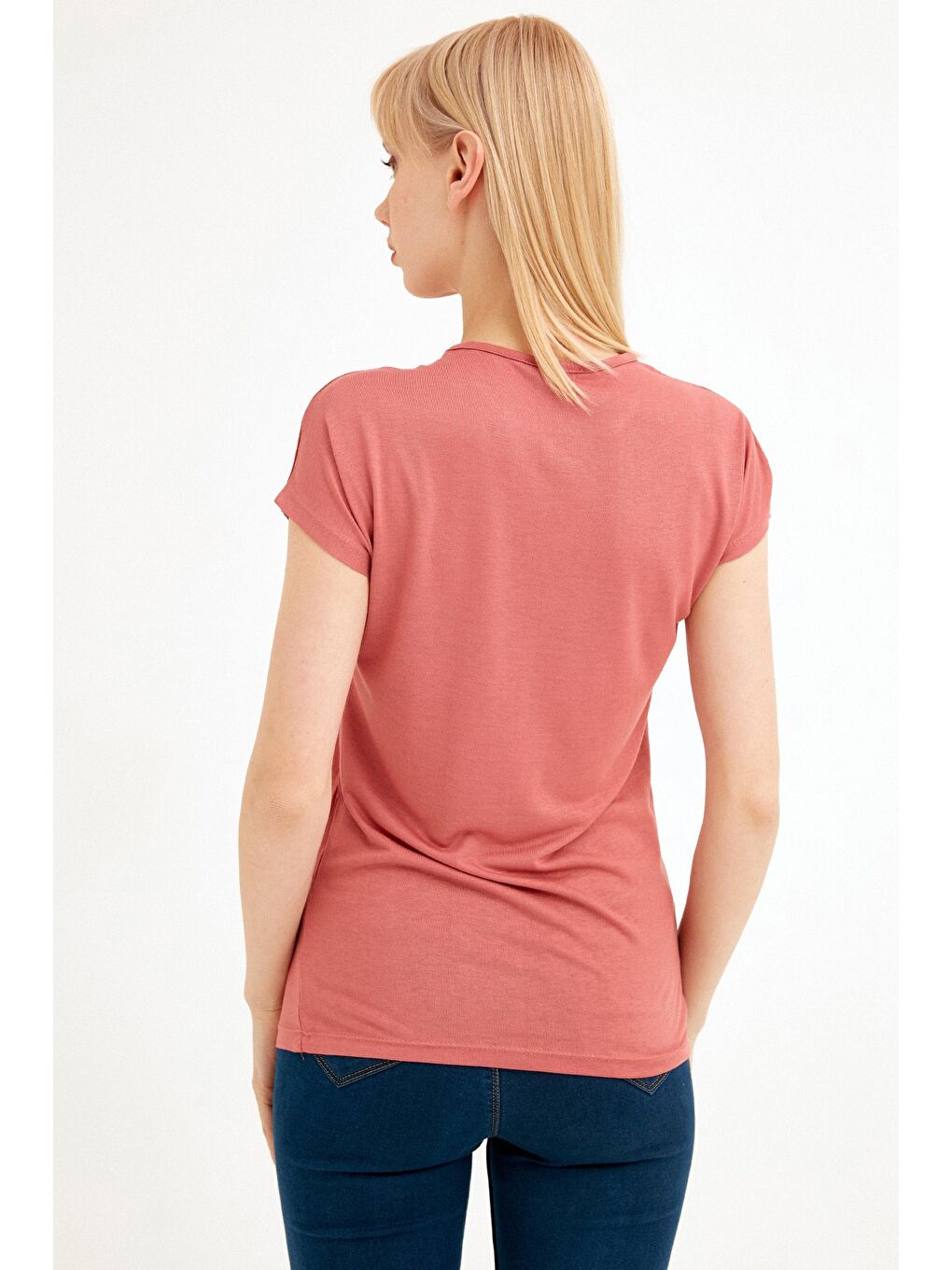 Pembe Yazı Baskılı Tişört-3