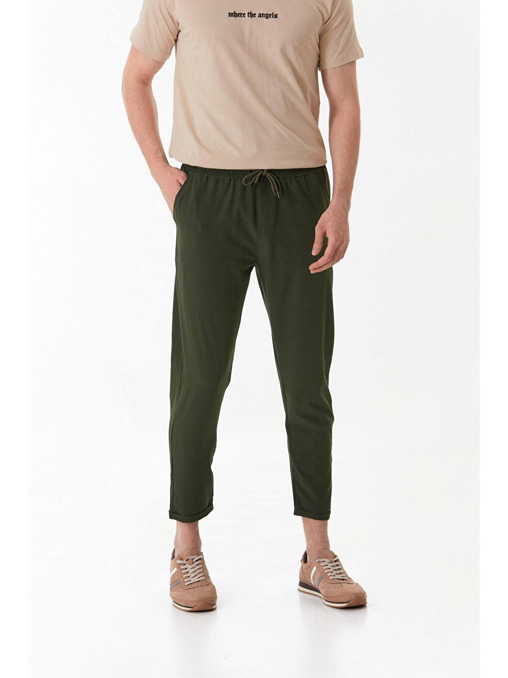 Haki Paraşüt Kumaş Duble Paça Cepli Pantolon-1