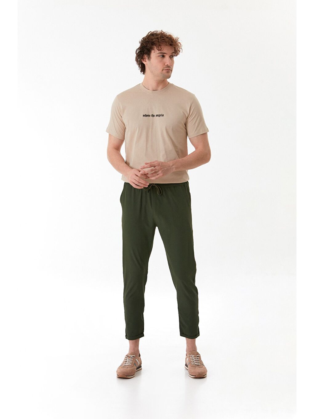 Haki Paraşüt Kumaş Duble Paça Cepli Pantolon-2