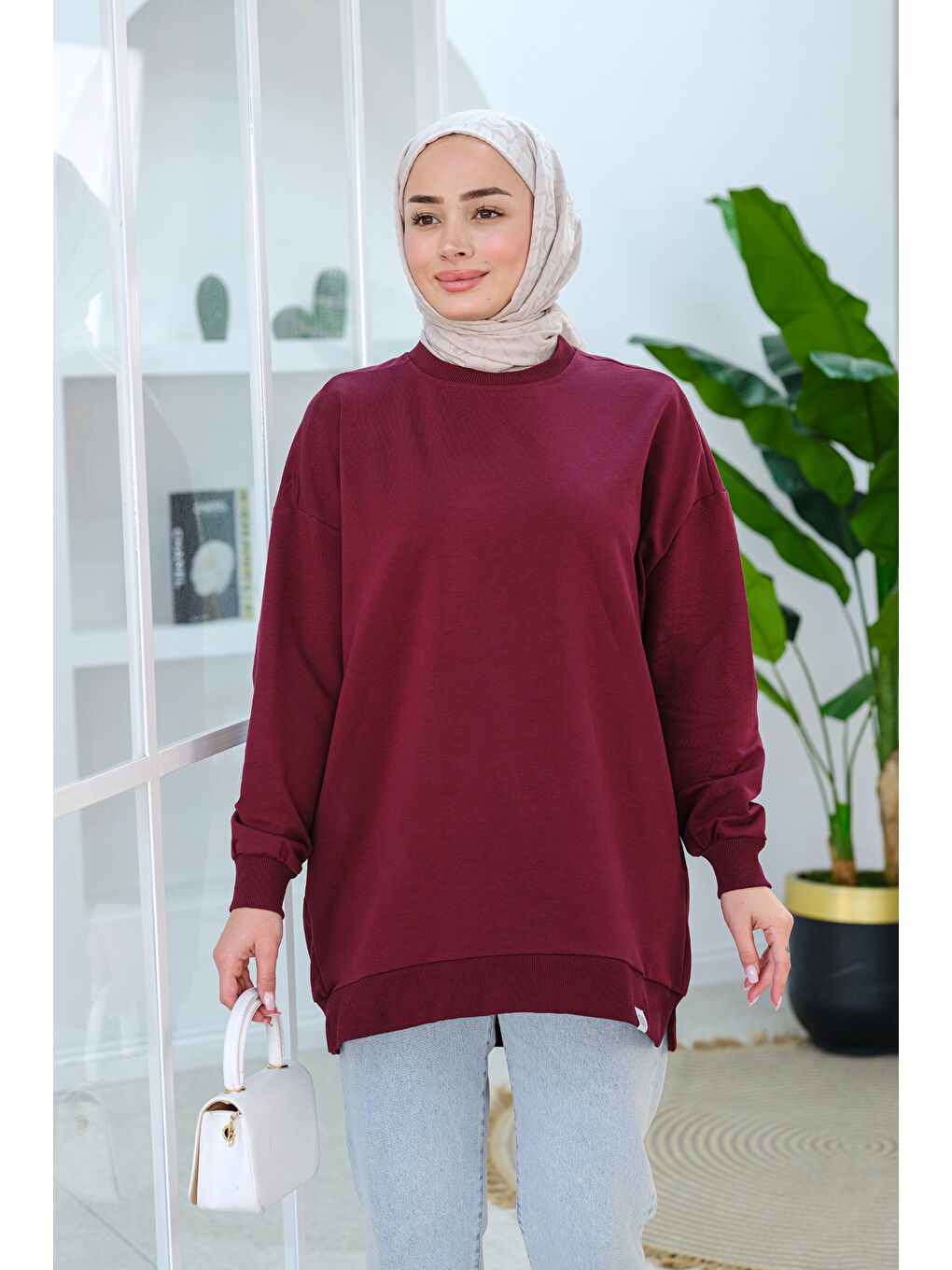 Locco Moda Bordo Arma Detay Oversize Tunik Bordo