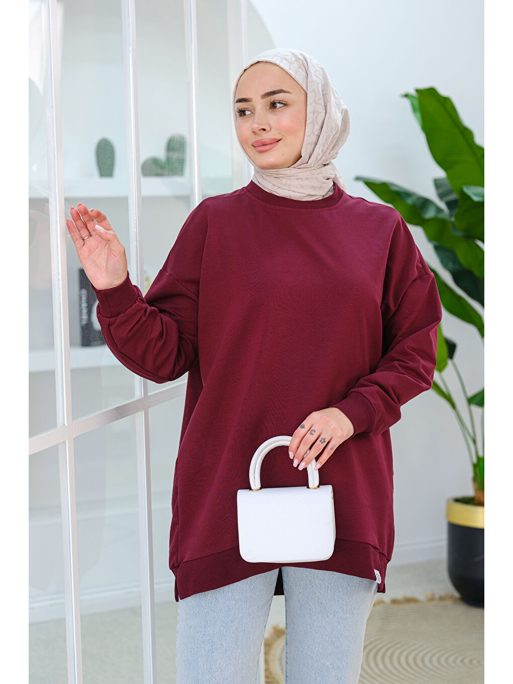 Locco Moda Bordo Arma Detay Oversize Tunik Bordo - 2