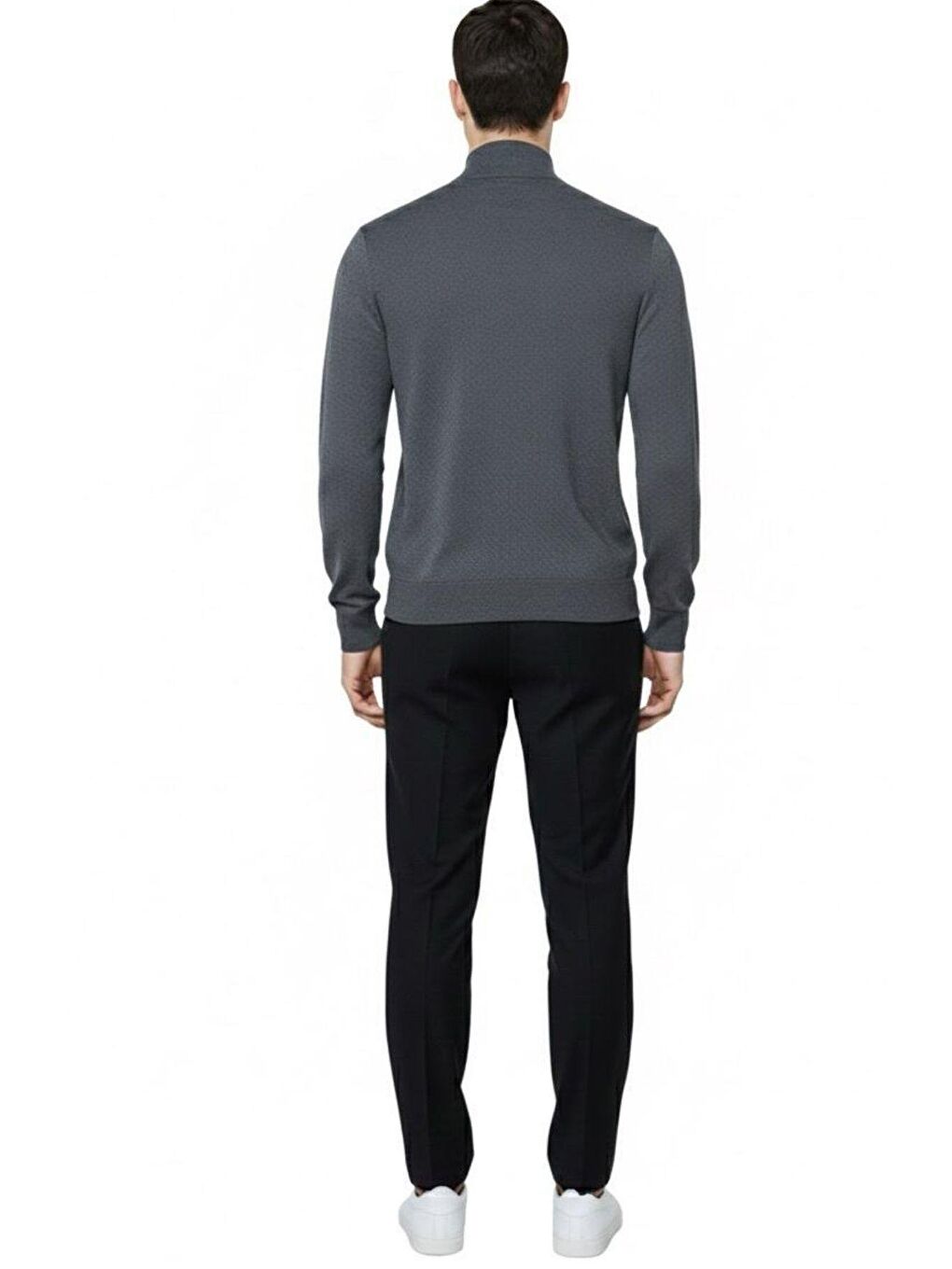 Gri Antrasit Regular Fit Pamuk Karışımlı Fermuarlı Yarım Balıkçı Yaka Triko Kazak-2