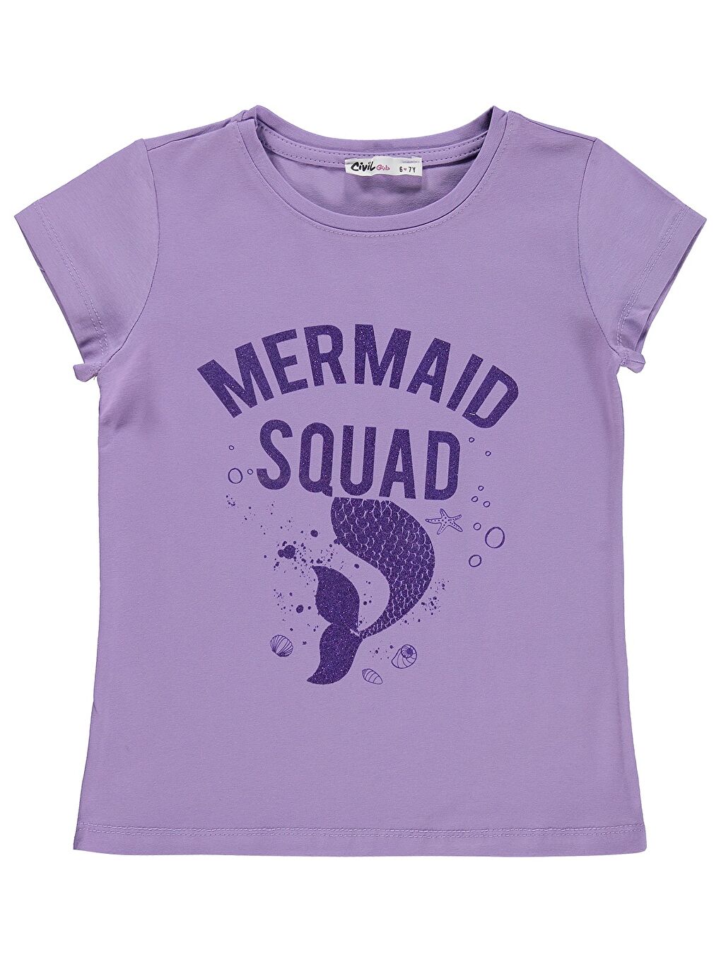 Mor Girls Mermaid Baskılı 6-9 Yaş Tişört - Lila
