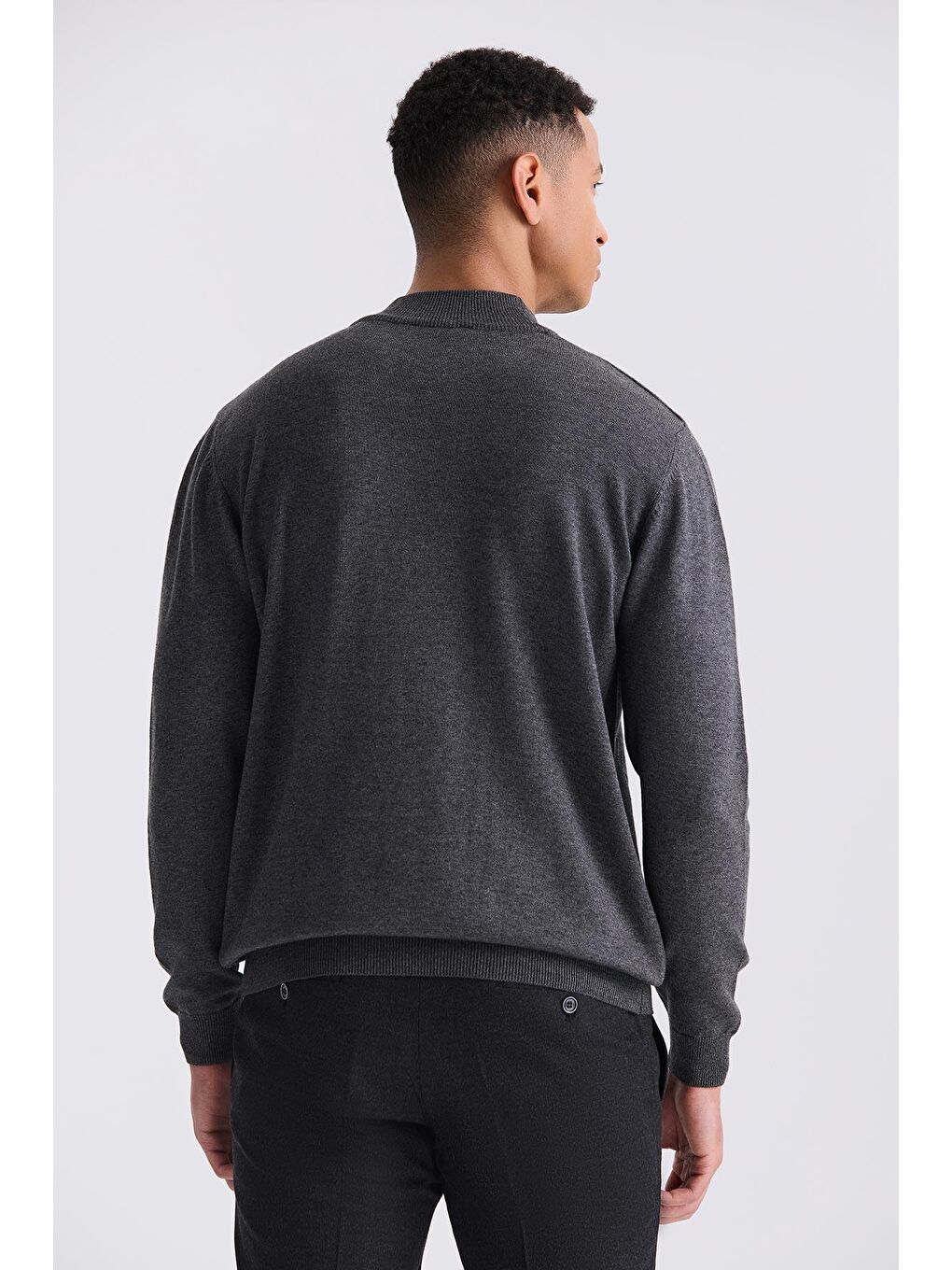 Antrasit Antrasıt Classic Fit Desenli Yarım Balıkçı Yaka Triko Kazak-3