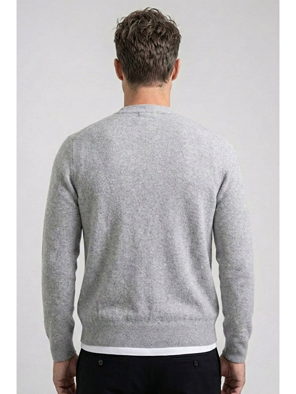 Giotelli Gri Regular Fit Yün Karışımlı V Yaka Düğmeli Erkek Triko Hırka-5