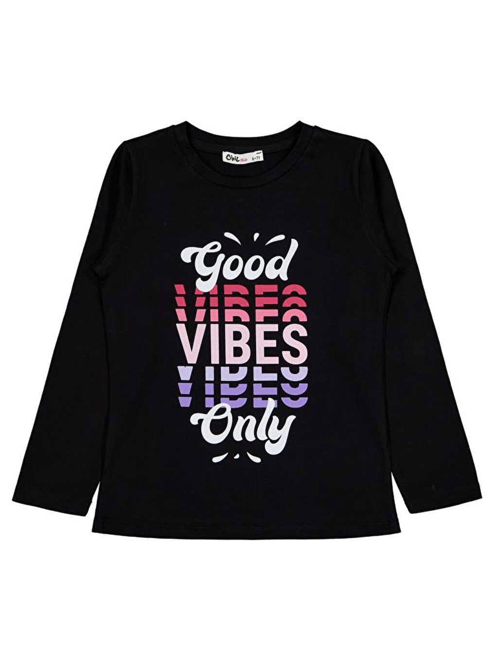 Girls Good Vibes Only Baskılı 6-9 Yaş Sweatshirt - Siyah 6-7 Yaş