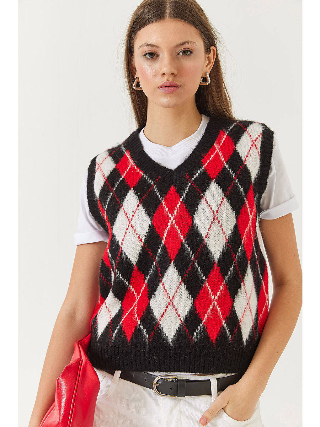 Siyah Kadın Şardonlu Baklava Desenli Triko Süveter-1