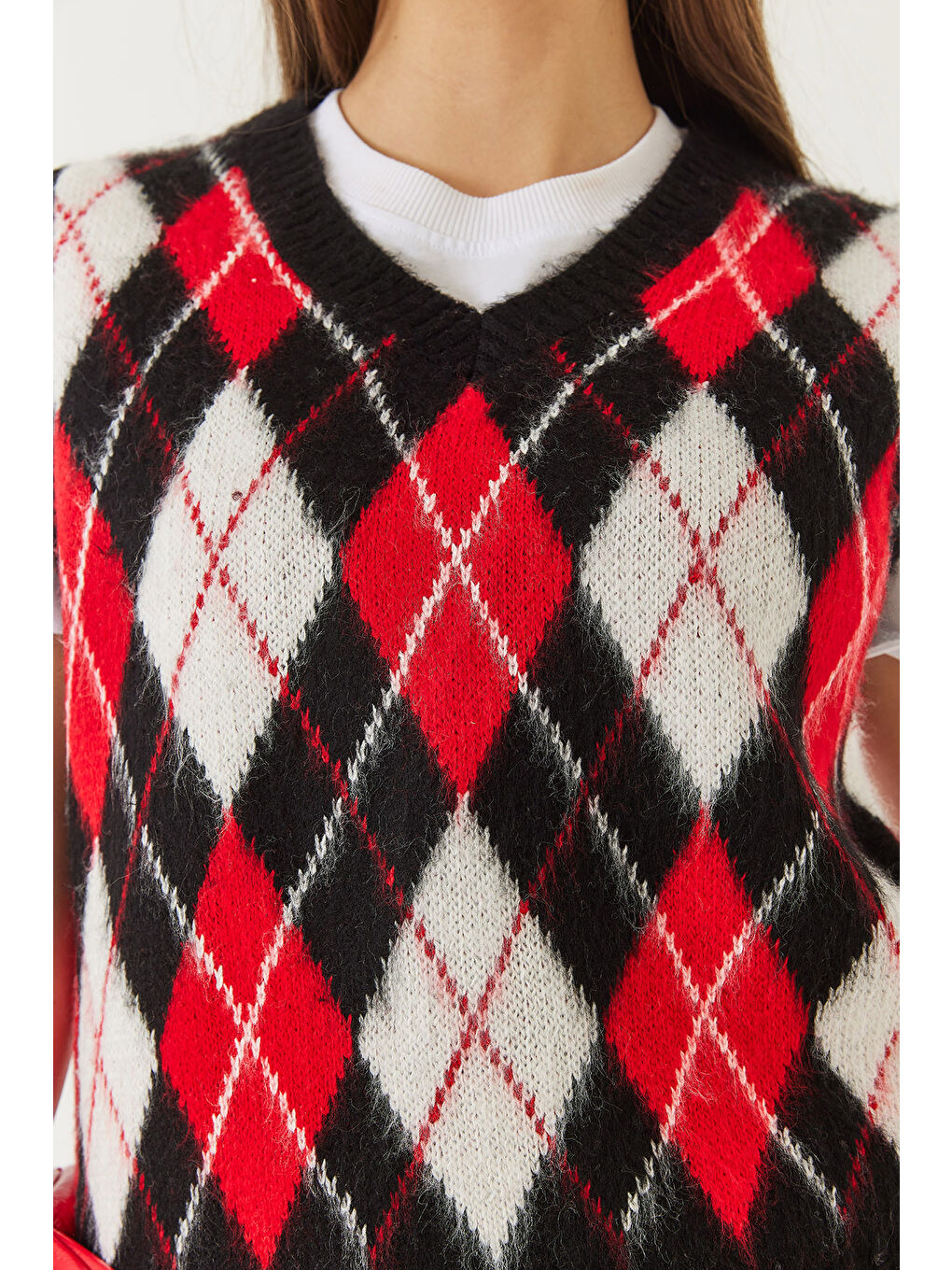 Siyah Kadın Şardonlu Baklava Desenli Triko Süveter-2