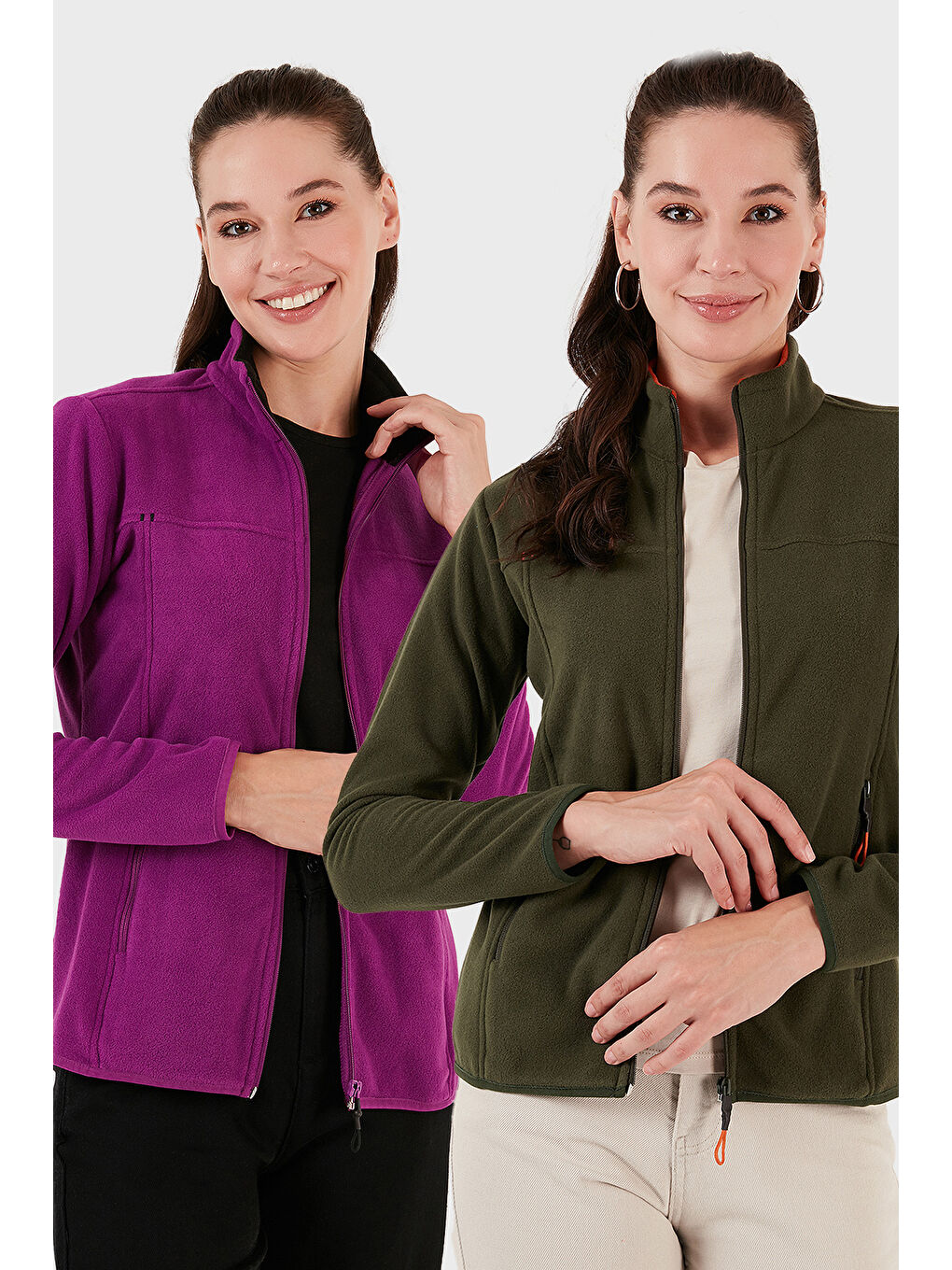 Mor Slim Fit Anti-Pilling Tüylenme Yapmayan Fermuarlı Cepli Hırka 2' li Paket Polar 5907002S2