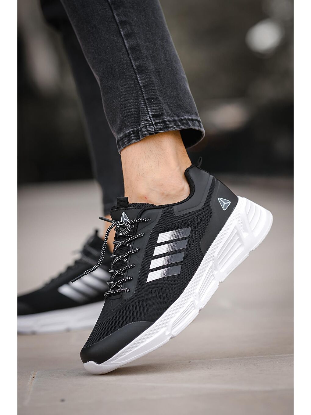 Siyah Mj 2155 Nefes Alabilen Bağcıklı Rahat Kalın Taban Erkek Sneaker