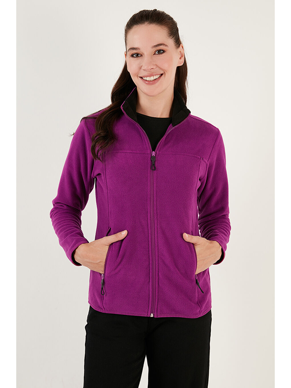 Mor Slim Fit Anti-Pilling Tüylenme Yapmayan Fermuarlı Cepli Hırka 2' li Paket Polar 5907002S2-1