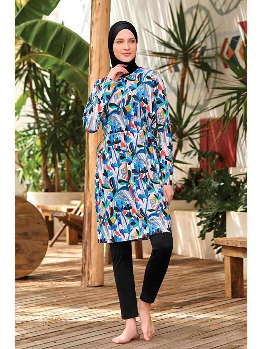 Elastanlı Tam Kapalı Tesettür Mayo Pıne 8009 Siyah