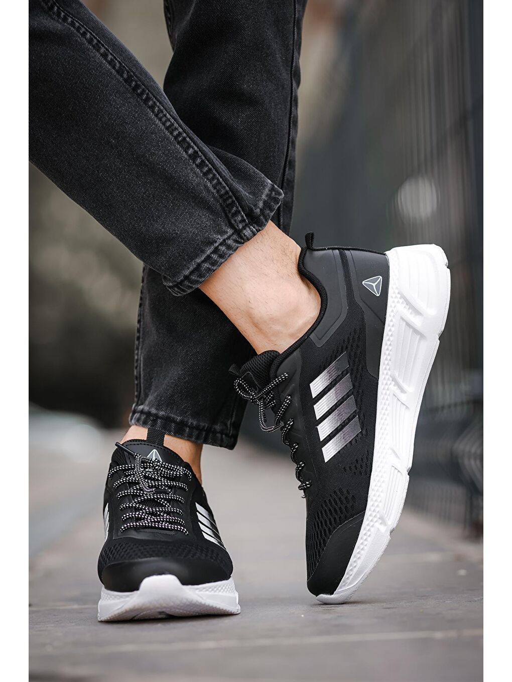 Siyah Mj 2155 Nefes Alabilen Bağcıklı Rahat Kalın Taban Erkek Sneaker-2