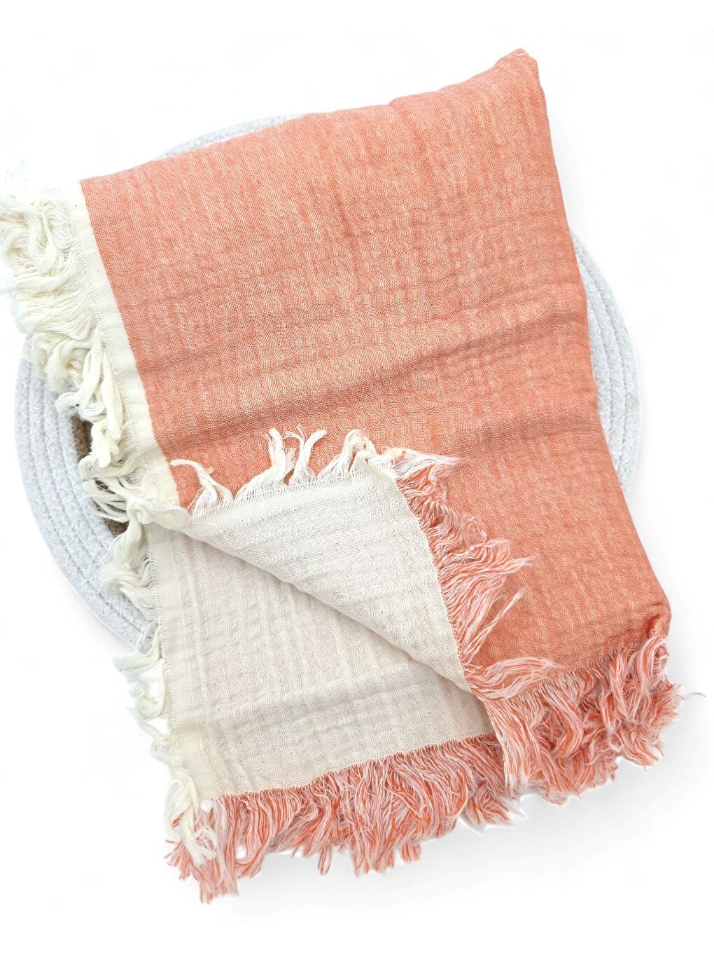 Pembe Çift Katlı 110x90 Cm Saçaklı Düz Renk Lüx Müslin Battaniye-5