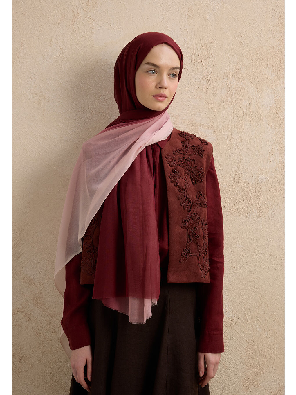 Modal Degrade Şal Bordo-Pudra
