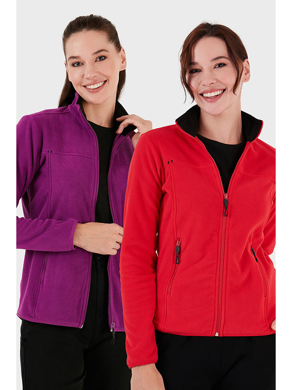 Kırmızı Slim Fit Anti-Pilling Tüylenme Yapmayan Fermuarlı Cepli Hırka 2' li Paket Polar 5907002S2