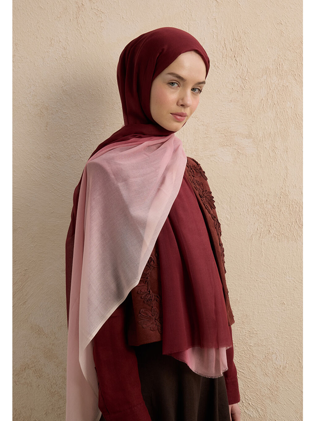Modal Degrade Şal Bordo-Pudra-1