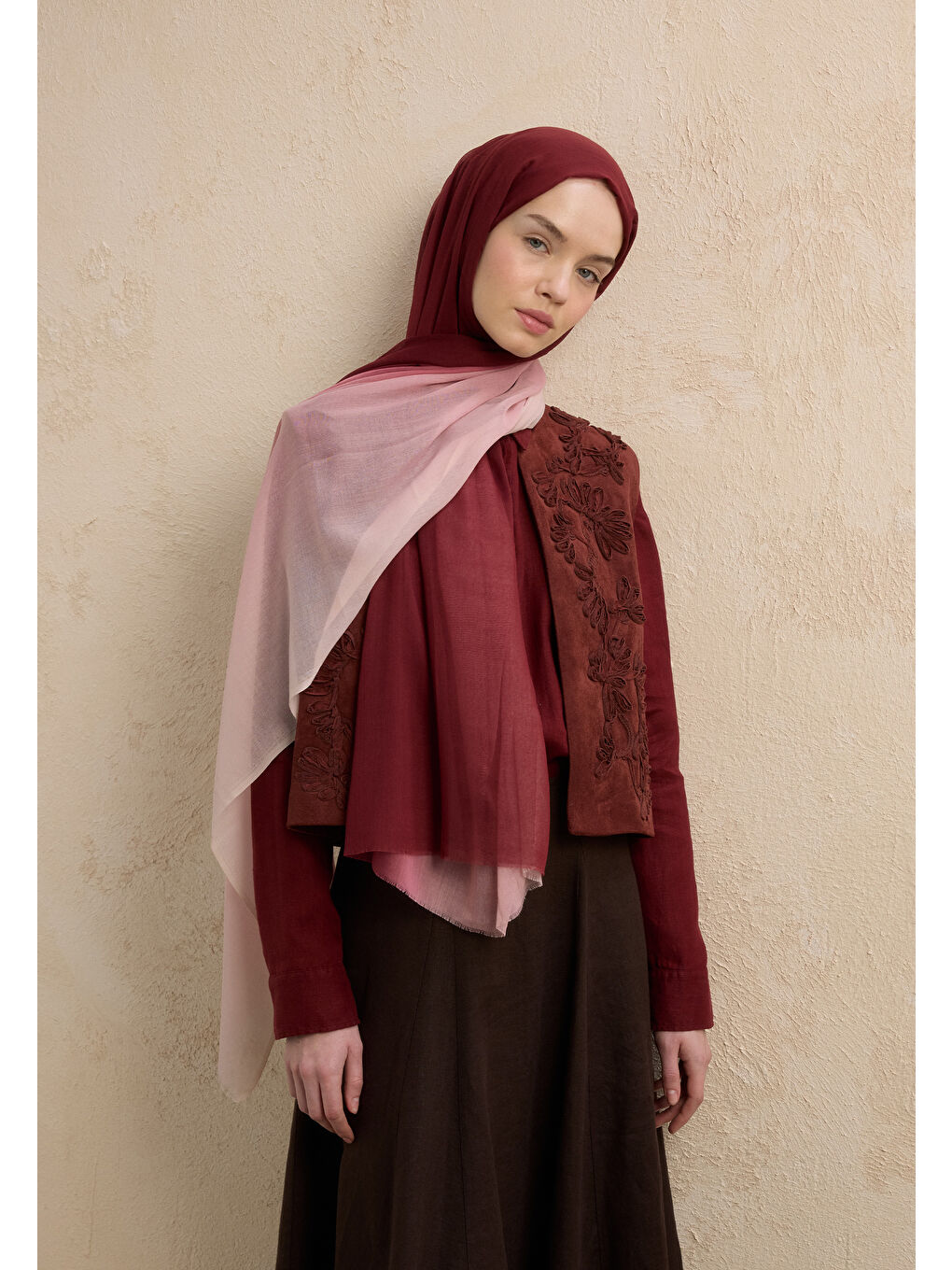 Modal Degrade Şal Bordo-Pudra-2