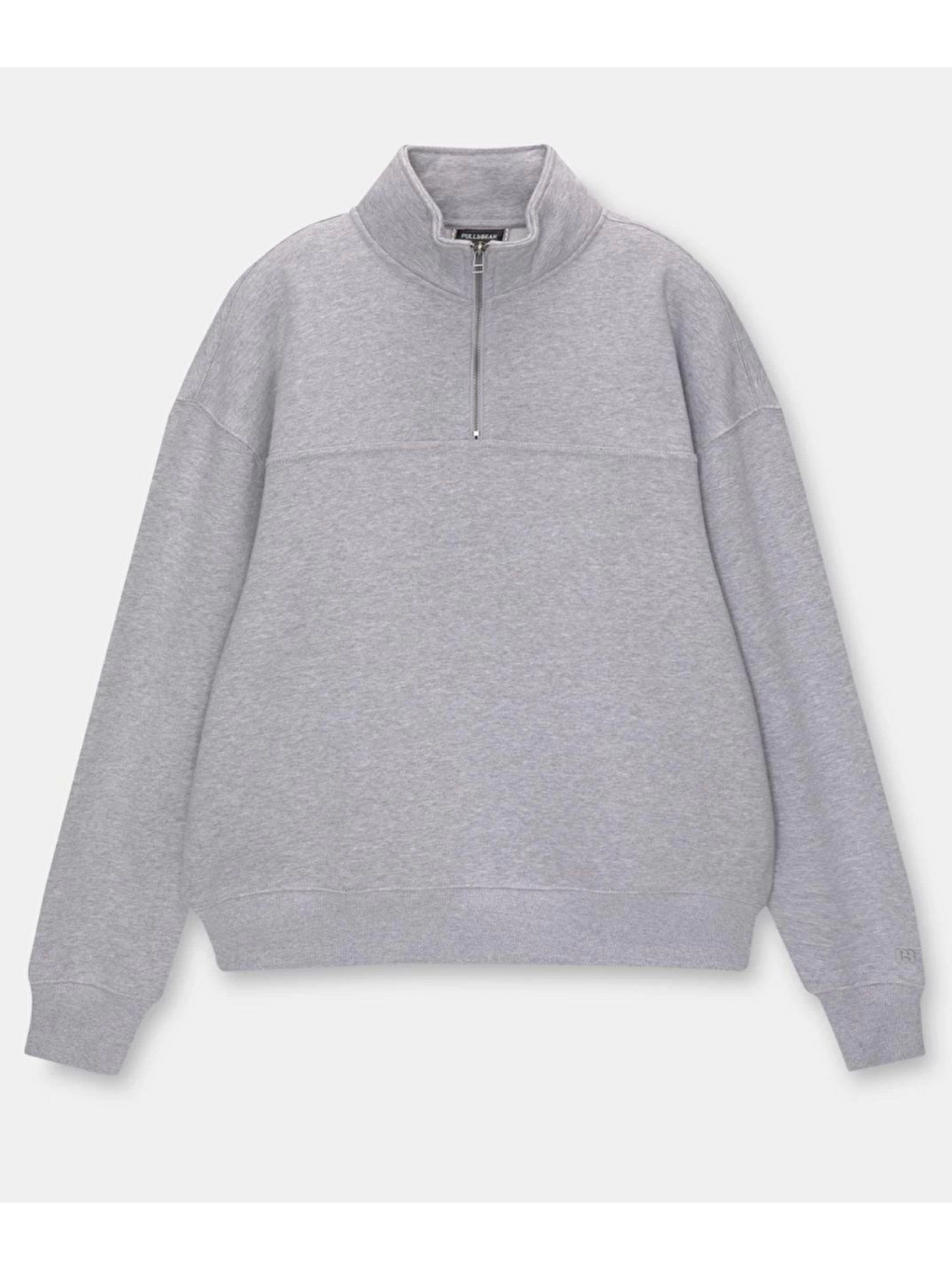 Oversize Yarım Farmuarlı Yakalı Basic Sweatshirt - Gri